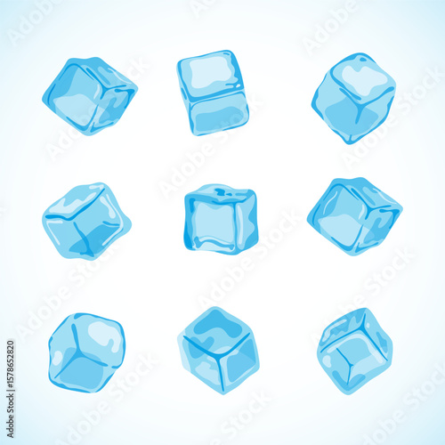 Vector set of isolated ice cubes
