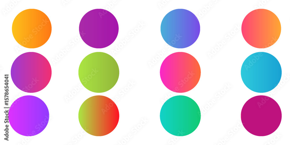Rounded gradient sphere button. Multicolor fluid circle gradients, colorful soft round buttons. Vivid color spheres set. Flat vector. Rounded gradient sphere button. Multicolor fluid circle gradients, colorful soft round buttons. Vivid color spheres set. Flat vector.