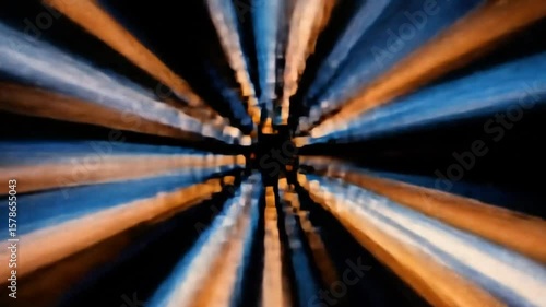 Abstract tunnel of colorful lines zooming into the center of dark space