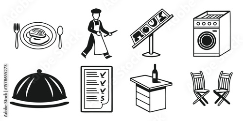 Restaurant Icons Set for Cafe or Bistro