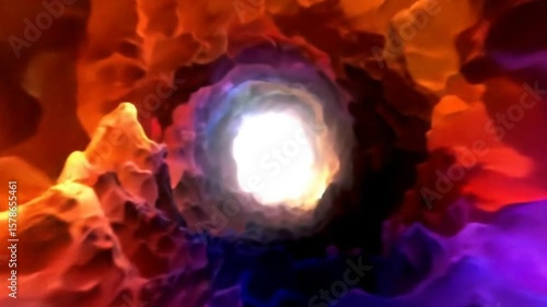 Abstract Tunnel of Light with Flowing Colorful Clouds in a Seamless Loop