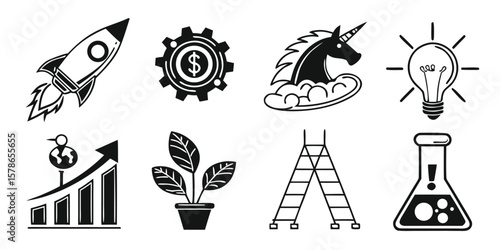 Inspiring Business Icons Set for Startup and Growth