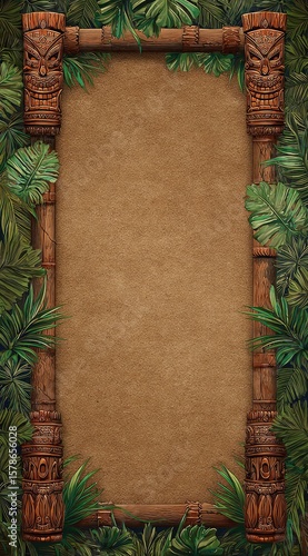 Tropical tiki frame, blank parchment
