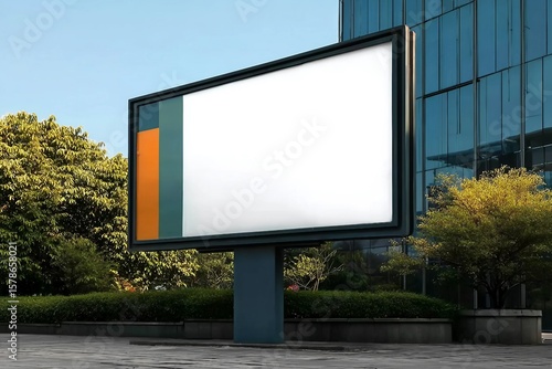 Wallpaper Mural Advertising biilboard mock-up in front of the modern office building Torontodigital.ca