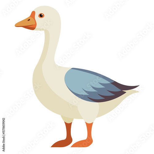 Cartoon cute goose. Suitable for children's books, fairy tale, sticker, mascot, logo. Isolated vector illustration on a white background