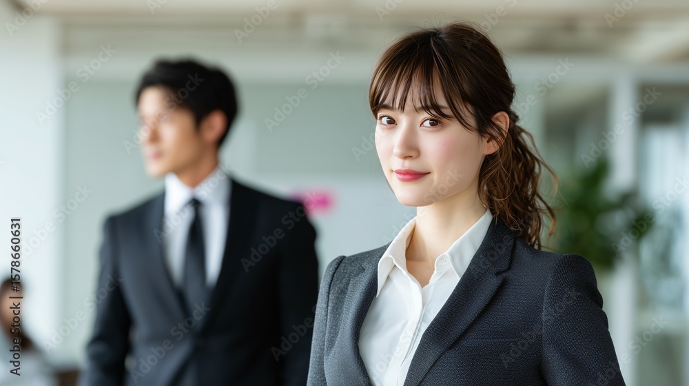woman and a male office worker are wearing suits woman and a male office worker are wearing suits