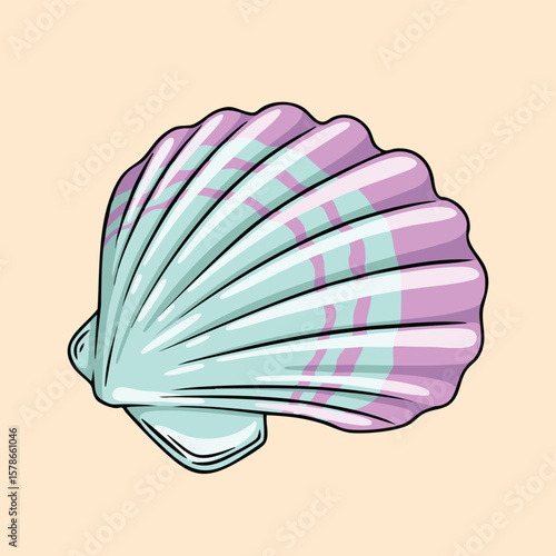 Handdrawn Illustration of a Scallop Shell