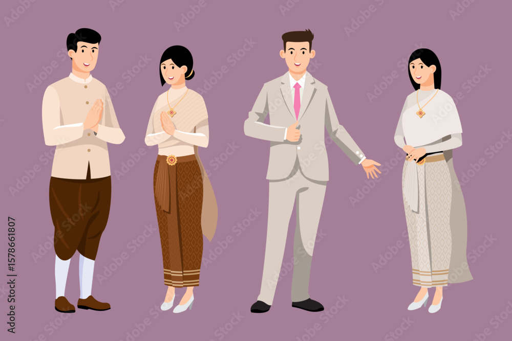 Obraz premium Bride and groom character set in modern style vector illustration