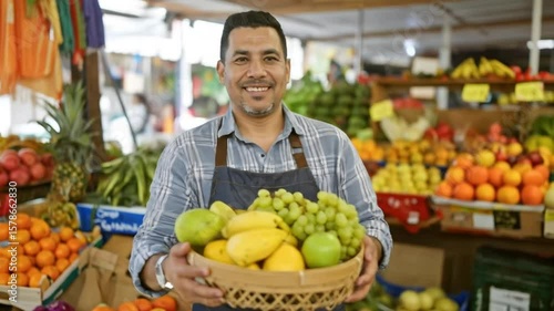 Fruit vendor holding basket