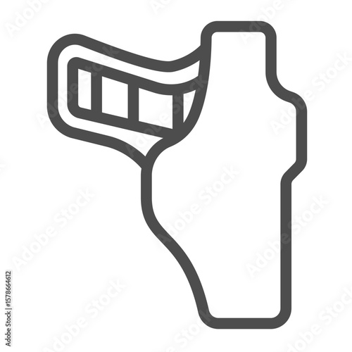 Pistol gun in leather holster line icon, police force concept. Vector graphics. Holster with weapon, safeguard sign on white background, outline style icon for mobile or web design.