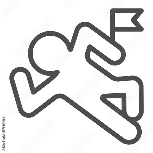 Chalk contour of man with evidence flag line icon, police force concept. Vector graphics. Crime scene with human shape sign on white background, outline style icon for mobile or web design.