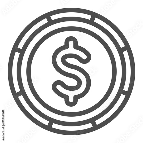 Dollar coin line icon, gambling and staking concept. Vector graphics. Casino chip, finance sign on white background, outline style icon for mobile or web design.