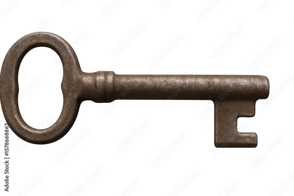 Old, worn metal key isolated on a transparent background, evoking mystery and the unlocking of secrets Old, worn metal key isolated on a transparent background, evoking mystery and the unlocking of secrets