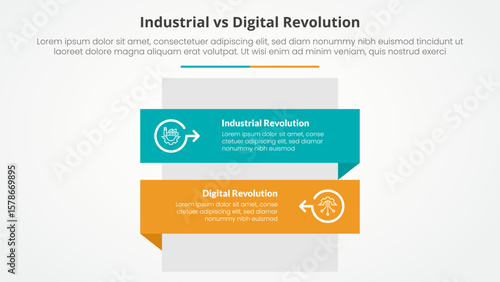 industrial vs digital revolution comparison opposite infographic concept for slide presentation with rectangle box vertical stack with flat style