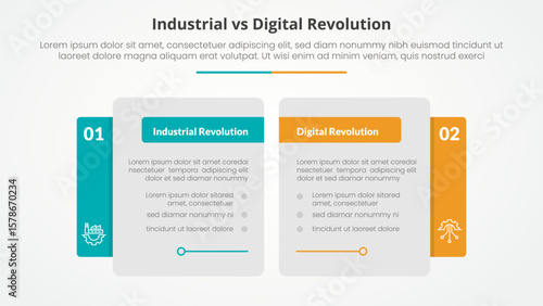 industrial vs digital revolution comparison opposite infographic concept for slide presentation with big circle and arrow outline opposite direction with flat style