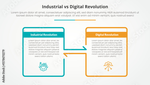 industrial vs digital revolution comparison opposite infographic concept for slide presentation with big box outline and arrow direction with flat style