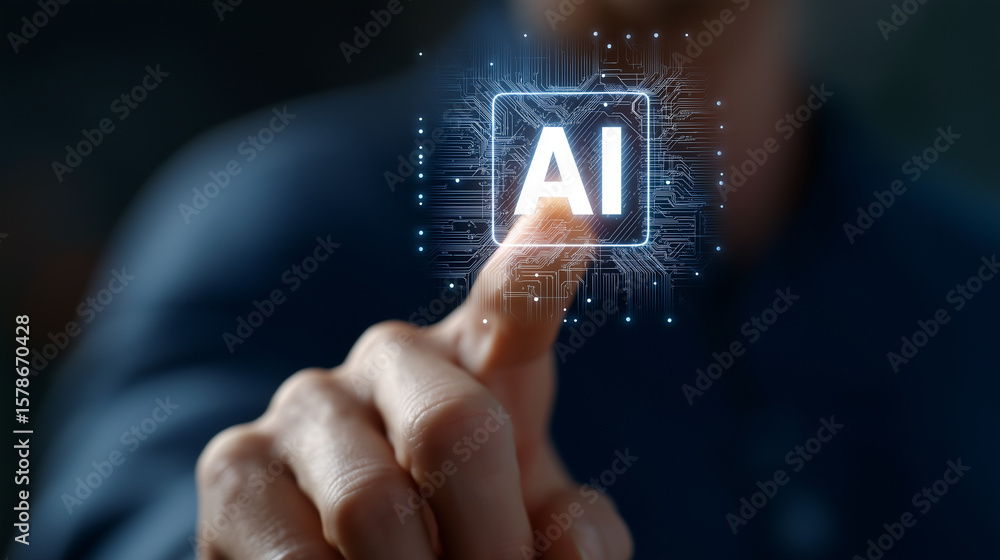 Fototapeta premium AI Button and Microchip Design Concept