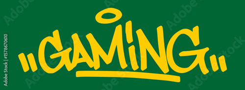 Graffiti tag “gaming” in yellow on green background. Casino graffiti with bold urban energy, highlighting cards, chips, and thrilling risk-filled fun.
