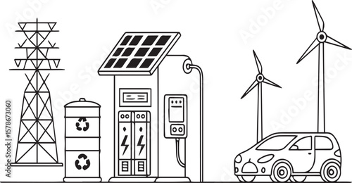 Minimalist Eco House Energy Line Drawing