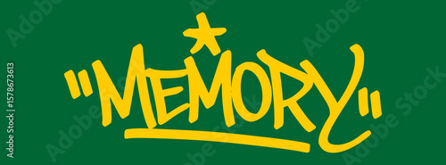 Graffiti tag “memory” in yellow on green background. Bold casino-style street art reflecting unforgettable games, big wins, and moments of luck and risk.
