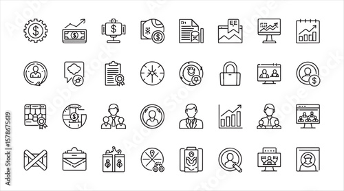 Business Line Icon Set - Editable. Pixel Perfect. Vector Illustration
