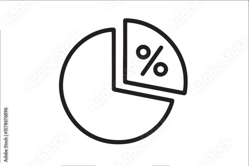 Simple black line art icon of a pie chart with a percentage symbol on one slice