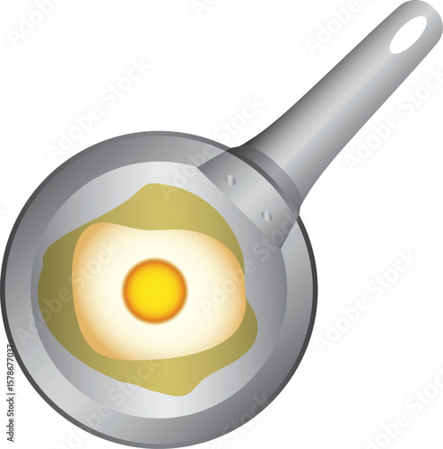 fried egg on a stainless frying pan