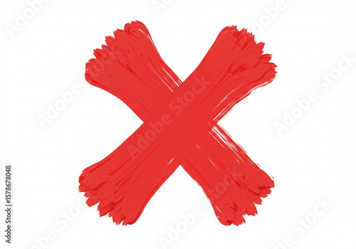 Bold red cross mark painted with a brush on a clean white background