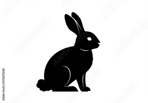 Minimalist black silhouette of a rabbit sitting on a white background