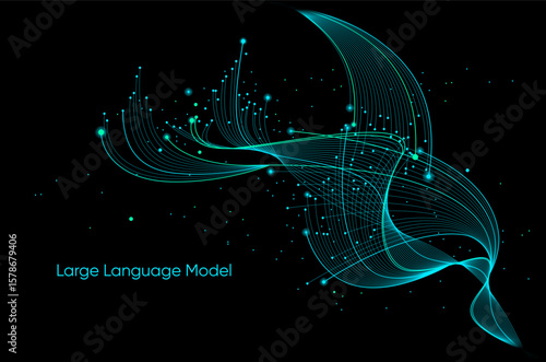 Illustration of abstract stream. Artificial intelligence. Big data, technology, AI, data transfer, data flow, large language model, generative AI	