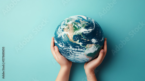 The child's hand holds the earth