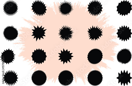 Retro stars, sunburst design elements for sale sticker, price tag, quality mark and brand name. Set of sales sticker, price tag, quality mark badges. Editable EPS 10.