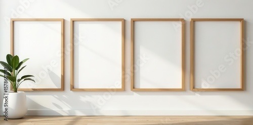 Set of four oak wood frames, wall mockup for art display , wooden frame mockup, set of four