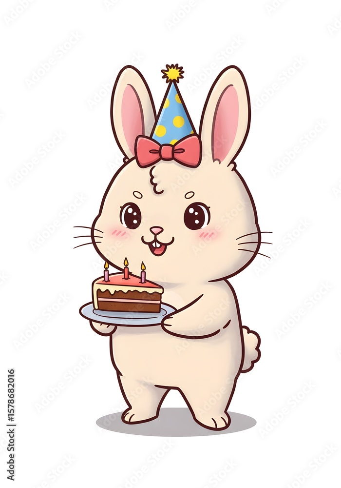 Fototapeta premium Cute Cartoon Birthday Bunny with Cake