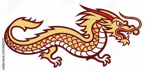 Golden dragon with red accents mythical creature white