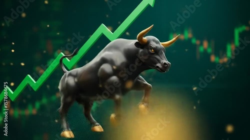 Digitally rendered bull representing stock market growth and investment success