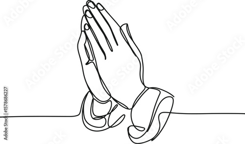 Outlined Praying Hands Emoji in Classic Pose, Praying Hands Vector
