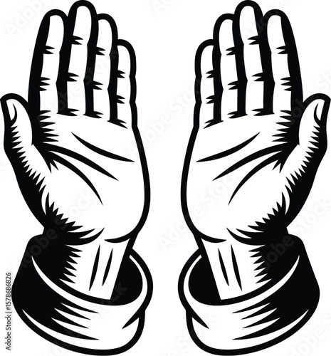 Outlined Praying Hands Emoji in Classic Pose, Praying Hands Vector
