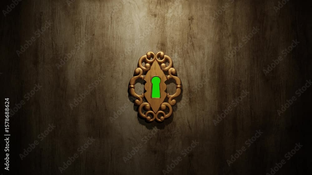 Wall or door with a keyhole. The camera flies through the keyhole and and reveals the green screen - video transition	