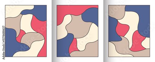 Mid century modern abstract wall art. Organic shapes in blue, pink, cream, beige. Perfect for minimalist home decor, adding elegant, contemporary style to any room.