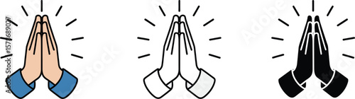 folded hands request help. Folded hands icons set. Request for help. Gratitude. Pray