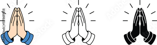 folded hands request help. Folded hands icons set. Request for help. Gratitude. Pray