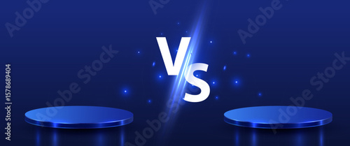 Modern versus background with podiums and rays effects. Vector illustration