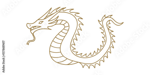 Stylized Golden Dragon Outline chinese dragon mythical creature