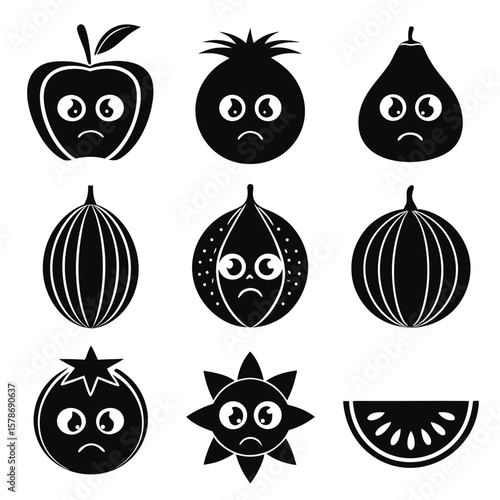 Sad fruit and vegetable characters apple pear