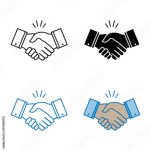 Handshake Icons Set Business Deal and Partnership Agreement Vector Illustrations.