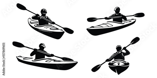 Collection of kayak paddling icons for outdoor lifestyle themes.