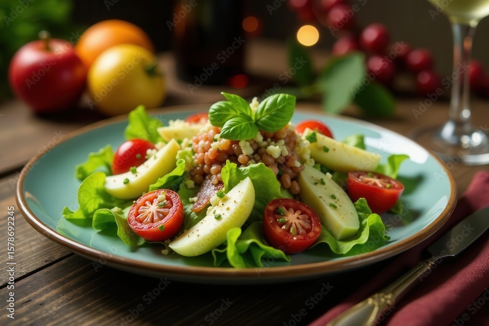 Herring under fur coat salad, festive table with garland , holiday, appetizer, food photography Herring under fur coat salad, festive table with garland , holiday, appetizer, food photography