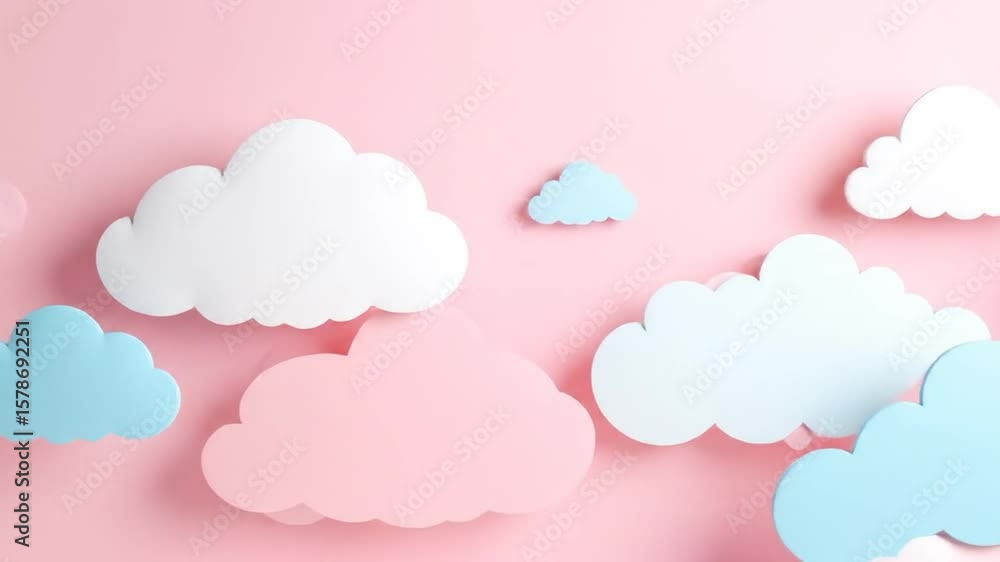 Whimsical clouds against a soft pink background Whimsical clouds against a soft pink background