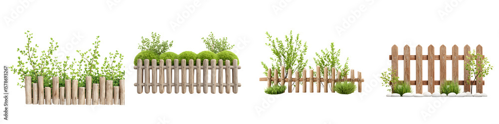 Obraz premium Rustic Fence with Greenery Collection: Garden and Landscape Elements